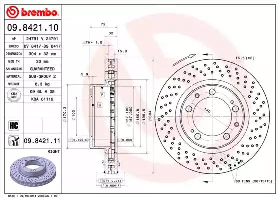Тормозной диск 09842111 BREMBO