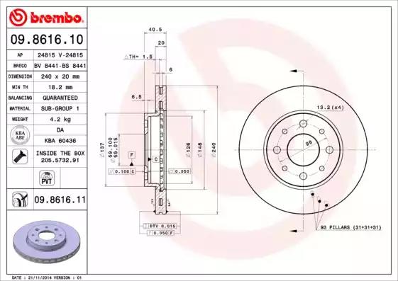 Тормозной диск 09861611 BREMBO