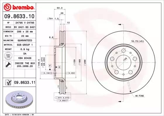 Тормозной диск brembo 09863311 BREMBO