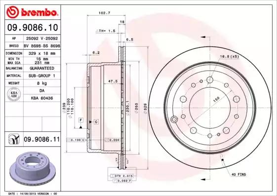 Тормозной диск brembo 09908611 BREMBO