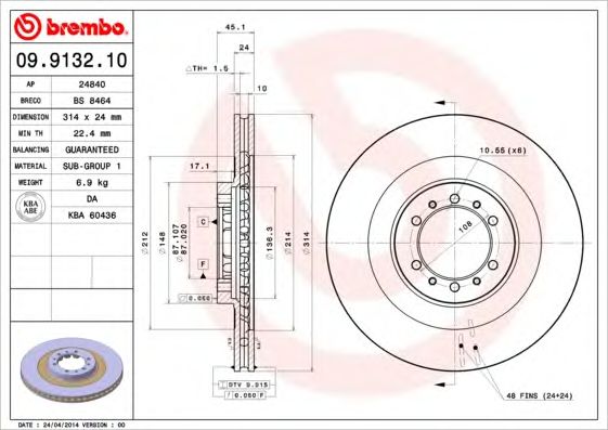 Тормозной диск brembo 09913210 BREMBO