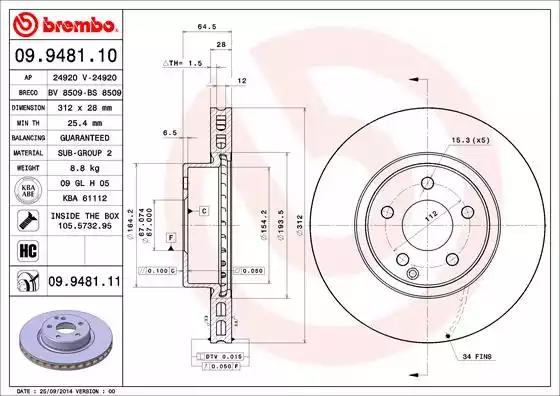 Тормозной диск 09948111 BREMBO