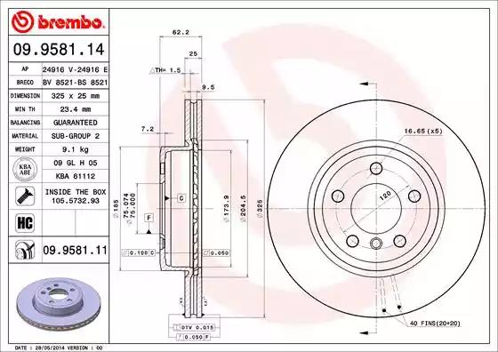 Тормозной диск brembo 09958111 BREMBO