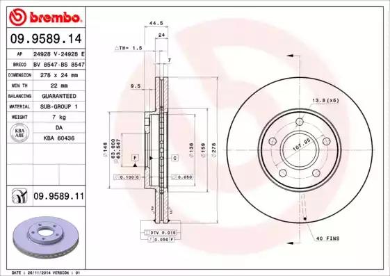 Гальмівний диск пер. tourneo/transit 02-13 278х24 09958914 BREMBO