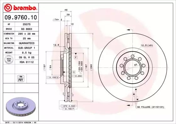 Тормозной диск 09976010 BREMBO