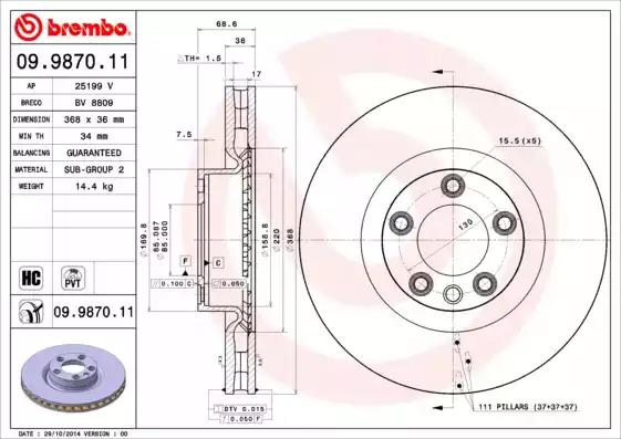Тормозной диск 09987011 BREMBO