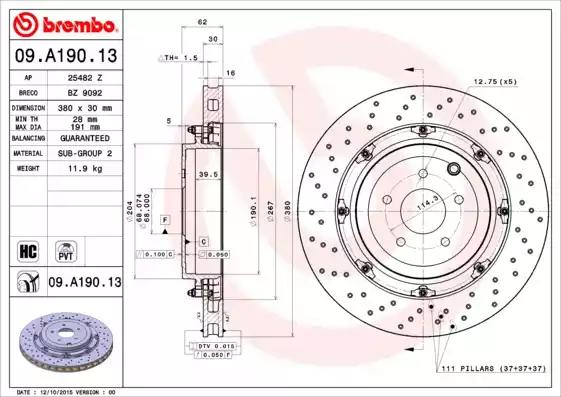 Тормозной диск 09A19013 BREMBO