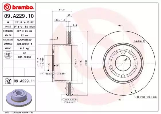 Тормозной диск 09A22911 BREMBO