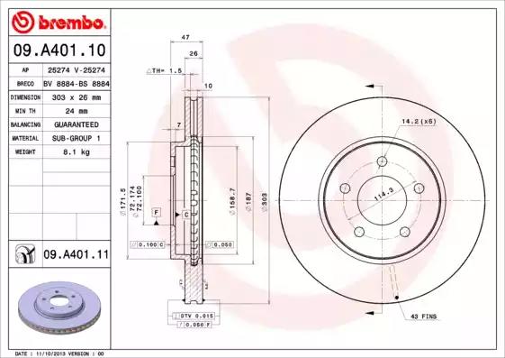 Тормозной диск 09A40111 BREMBO
