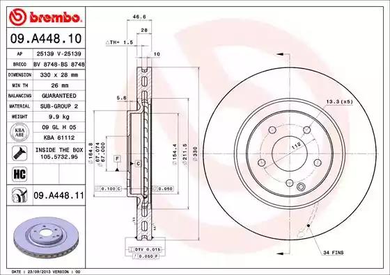 Тормозной диск 09A44811 BREMBO