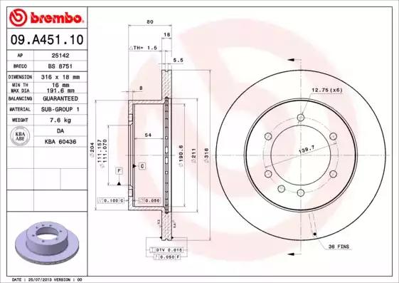 Тормозной диск 09A45110 BREMBO