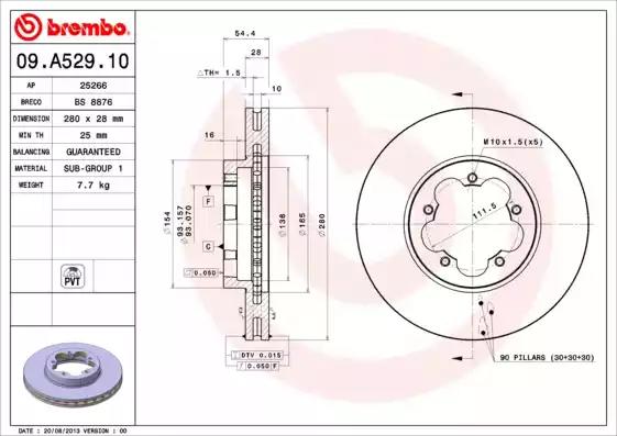 Гальмівний диск пер. transit 06- 280x54mm 09A52910 BREMBO