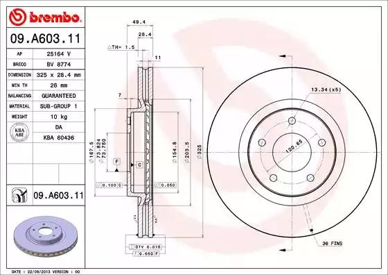 Тормозной диск 09A60311 BREMBO
