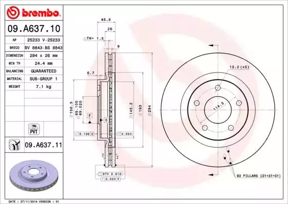 Гальмівний диск 09A63711 BREMBO