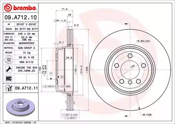 Тормозной диск 09A71211 BREMBO