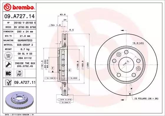 Гальмівний диск 09A72714 BREMBO