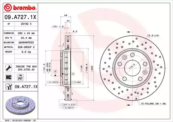 Гальмівний диск пер. duster 17-/kangoo iii 21-/laguna iii 07-/megane/scenic 08-... 09A7271X BREMBO