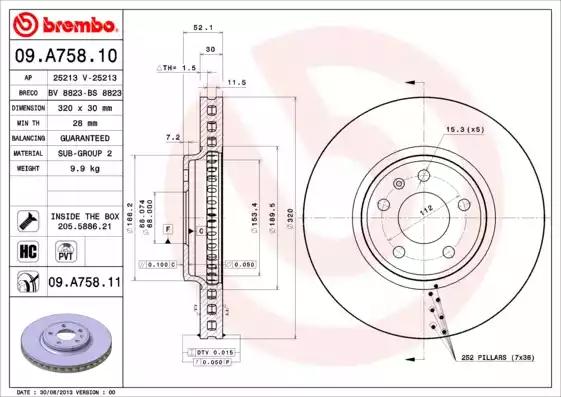Диск гальмівний передн. вир-во brembo 09A75811 BREMBO