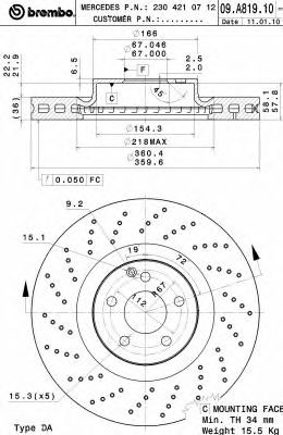 Диск гальмівний 09A81911 BREMBO