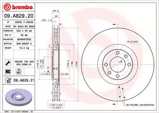 Тормозной диск brembo 09A82921 BREMBO