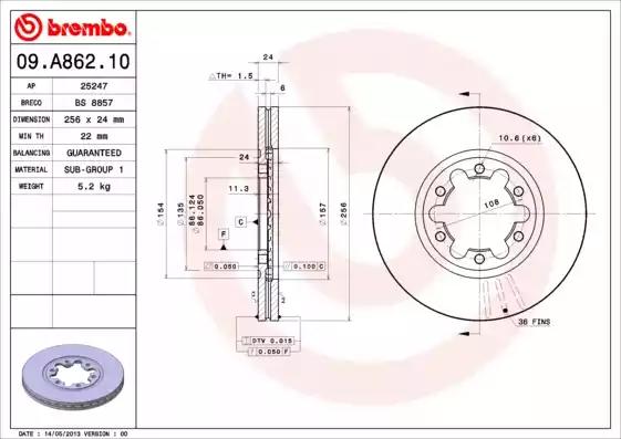 Гальмівний диск 09A86210 BREMBO
