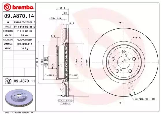 Тормозной диск 09A87011 BREMBO