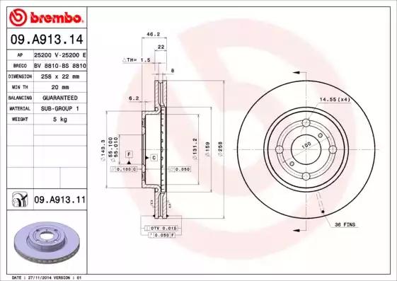 Гальмівний диск 09A91314 BREMBO