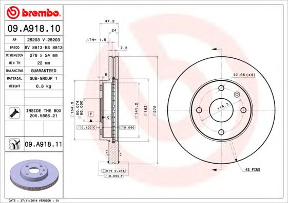 Диск гальмівний 09A91810 BREMBO