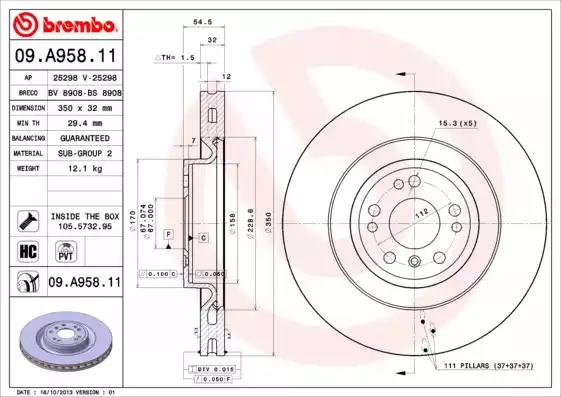 Диск гальмівний mb gl-class передн. вент. вир-во brembo 09A95811 BREMBO