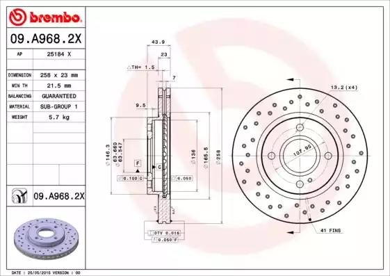 Тормозной диск 09A9682X BREMBO