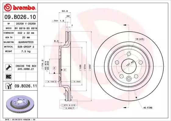 Гальмівний диск зад. xc60 08- 2.0-3.2 09B02611 BREMBO