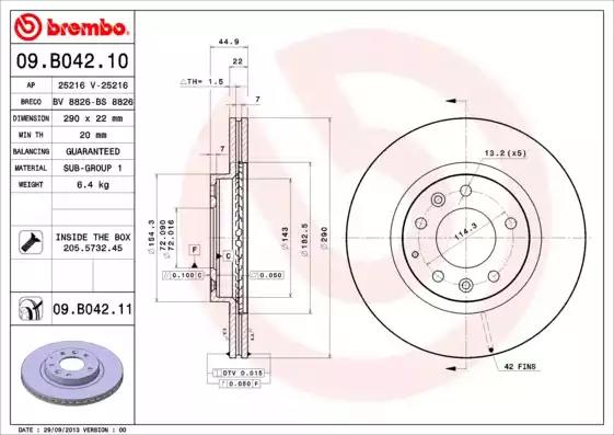 Тормозной диск 09B04211 BREMBO