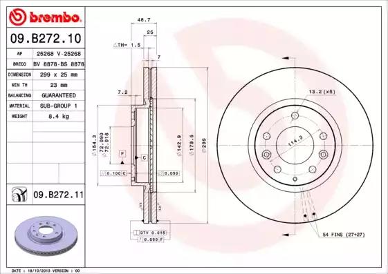 Тормозной диск brembo 09B27210 BREMBO