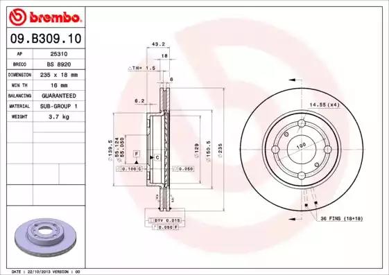 Гальмівний диск 09B30910 BREMBO