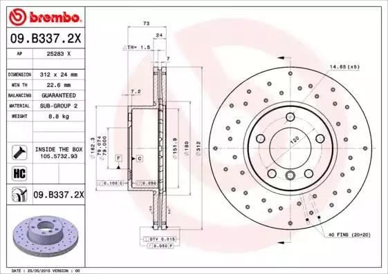 Гальмівний диск пер. bmw 1/2/3/4/x1 312х24 09B3372X BREMBO