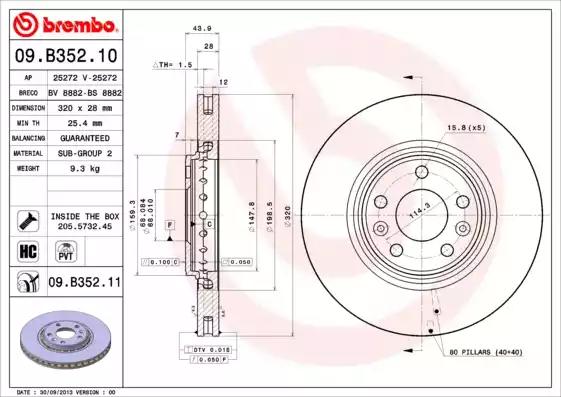 Тормозной диск brembo 09B35211 BREMBO