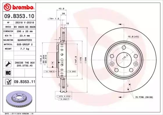 Диск тормозной 09B35310 BREMBO