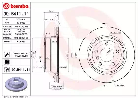 Тормозной диск 09B41111 BREMBO