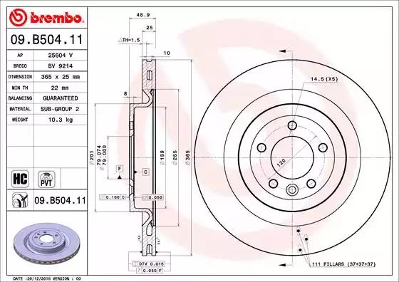 Гальмівний диск зад. range rover 12- 09B50411 BREMBO