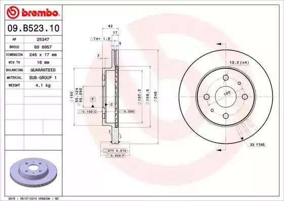 Тормозной диск 09B52310 BREMBO