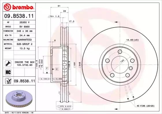 Тормозной диск 09B53811 BREMBO