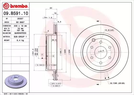 Гальмівний диск зад. patfinder iii 05- 308х18 09B59110 BREMBO