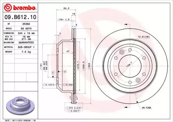 Тормозной диск brembo 09B61210 BREMBO