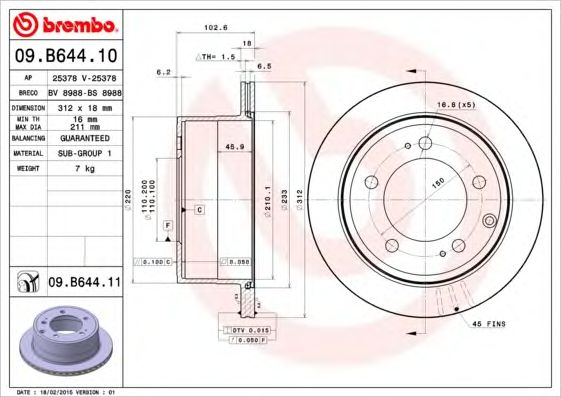 Тормозной диск 09B64411 BREMBO