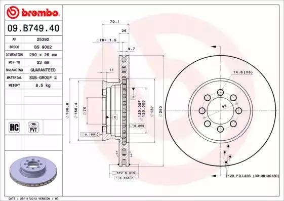 Гальмівний диск 09B74940 BREMBO