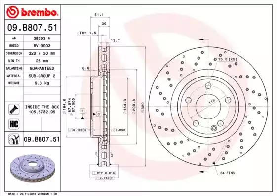 Тормозной диск 09B80751 BREMBO