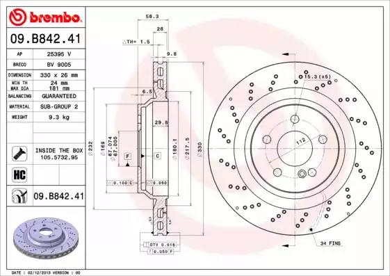 Тормозной диск 09B84241 BREMBO