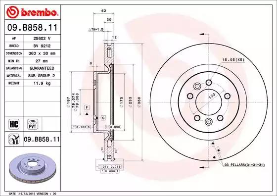Гальмівний диск 09B85811 BREMBO