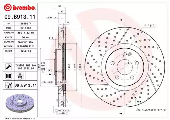 Диск гальмівний 09B91311 BREMBO