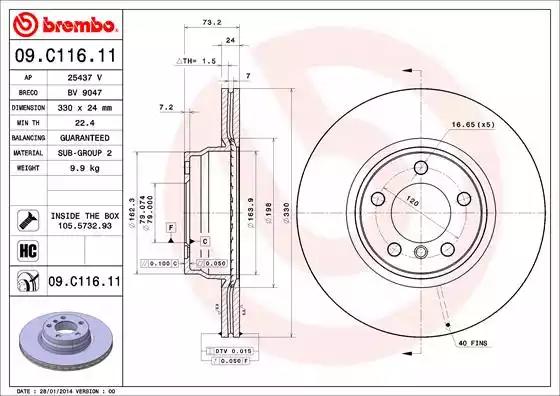 Тормозной диск brembo 09C11611 BREMBO